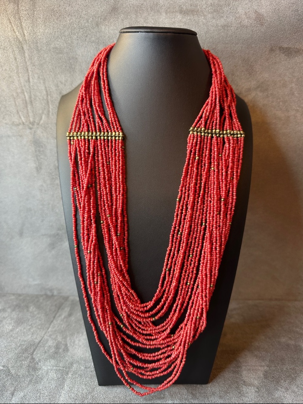 Red Multi-Strand Beaded Necklace - Unbranded